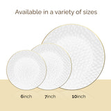 R-kay 100 Pack Clear Plastic Plates - 6.25 IN Hammered Gold Rimmed Sturdy, Durable And Extra Heavy duty Gold Plastic Dessert Plates Disposable - Ideal