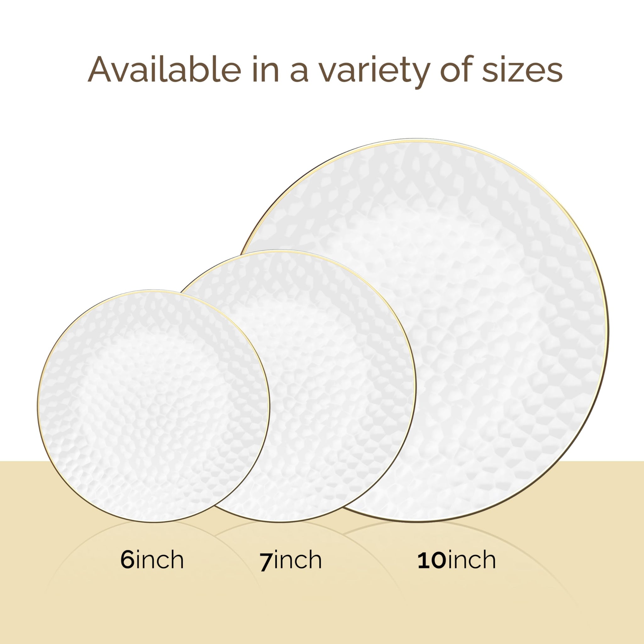 R-kay 100 Pack Clear Plastic Plates - 6.25 IN Hammered Gold Rimmed Sturdy, Durable And Extra Heavy duty Gold Plastic Dessert Plates Disposable - Ideal
