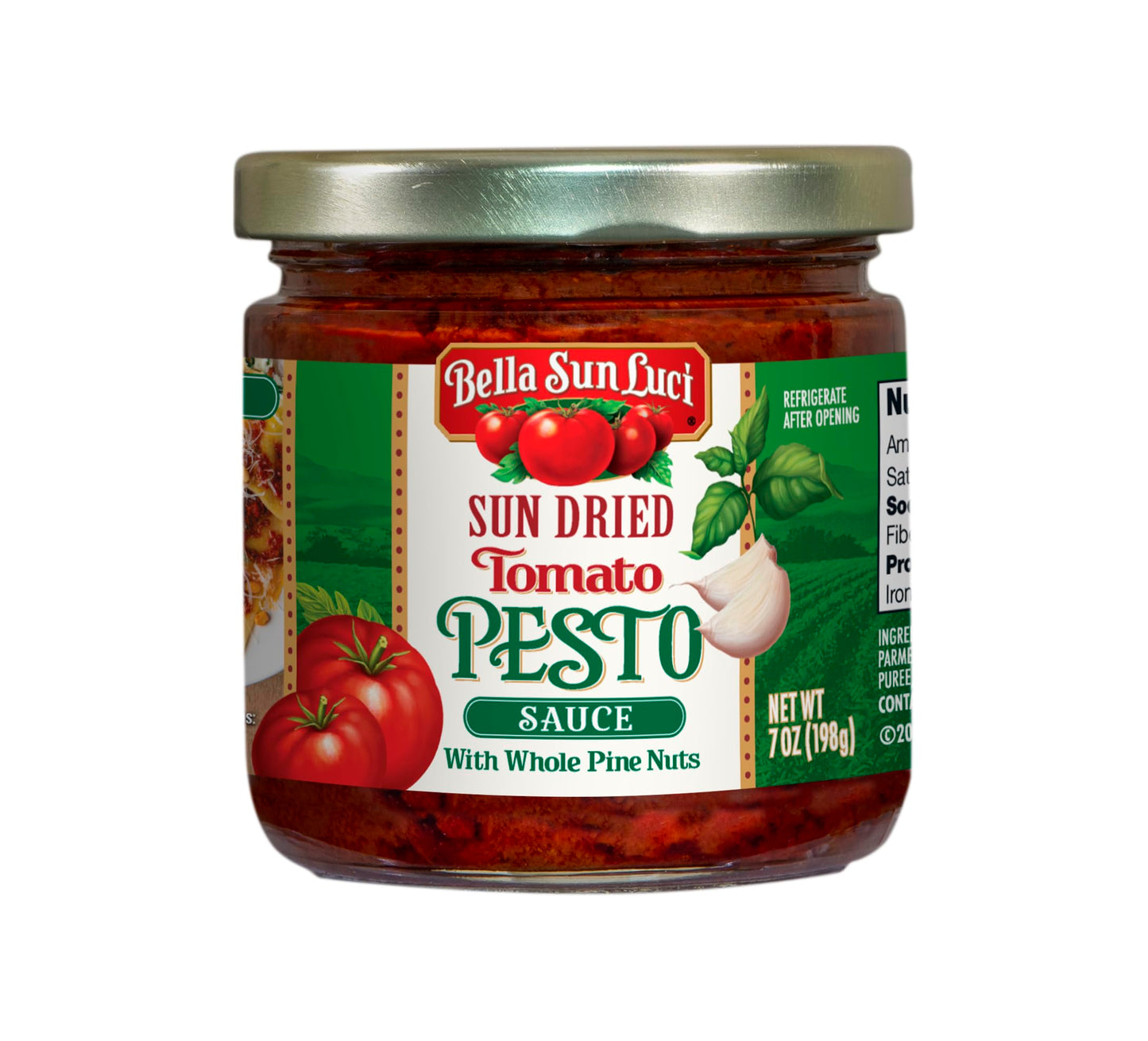 Bella Sun Luci Sun Dried Tomato Pesto Sauce with Whole Pine Nuts, Mediterranean Italian Style Sun-Ripened Tomatoes, Kosher, Vegan, Gluten-Free