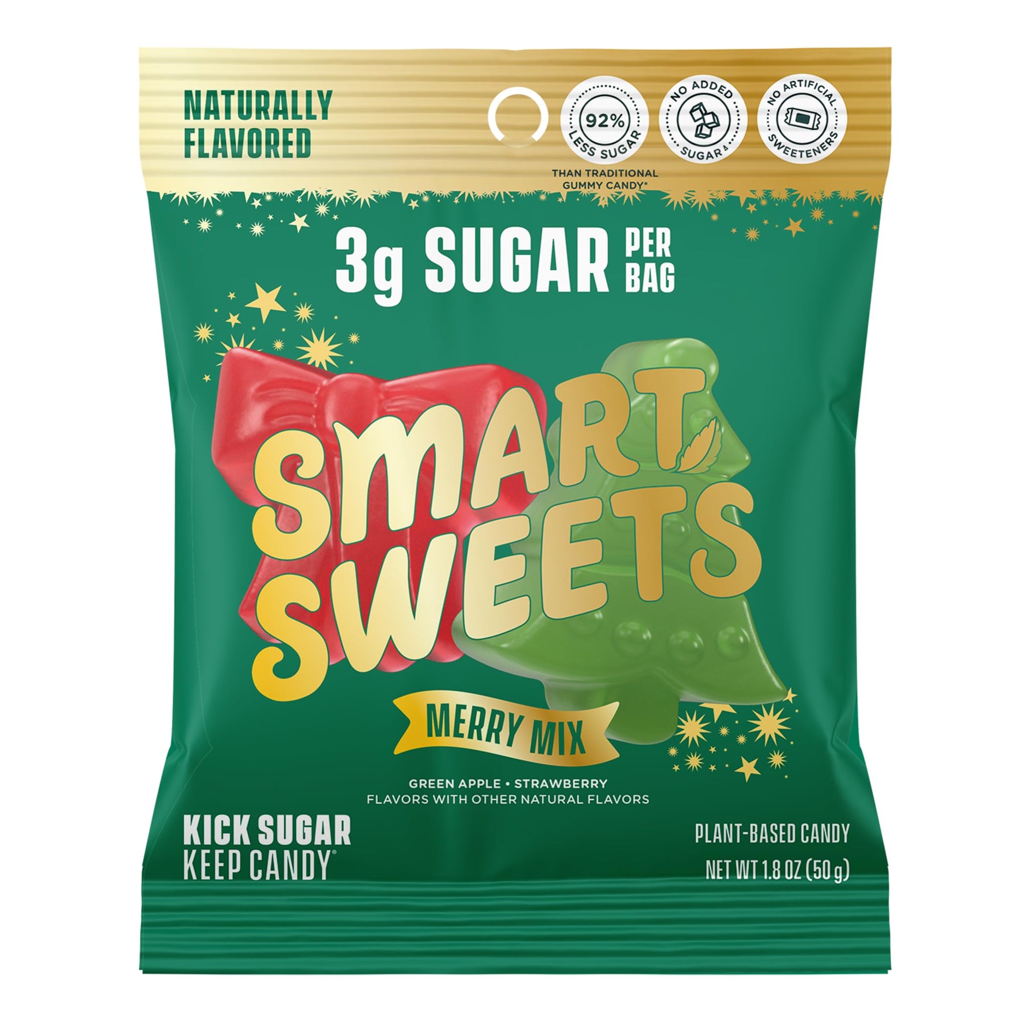 SmartSweets Merry Mix Christmas Candy, Gluten Free Gummies, Plant Based, Healthy Snacks for Adults & Kids, Stocking Stuffers, Fun Chewy Candy, Green