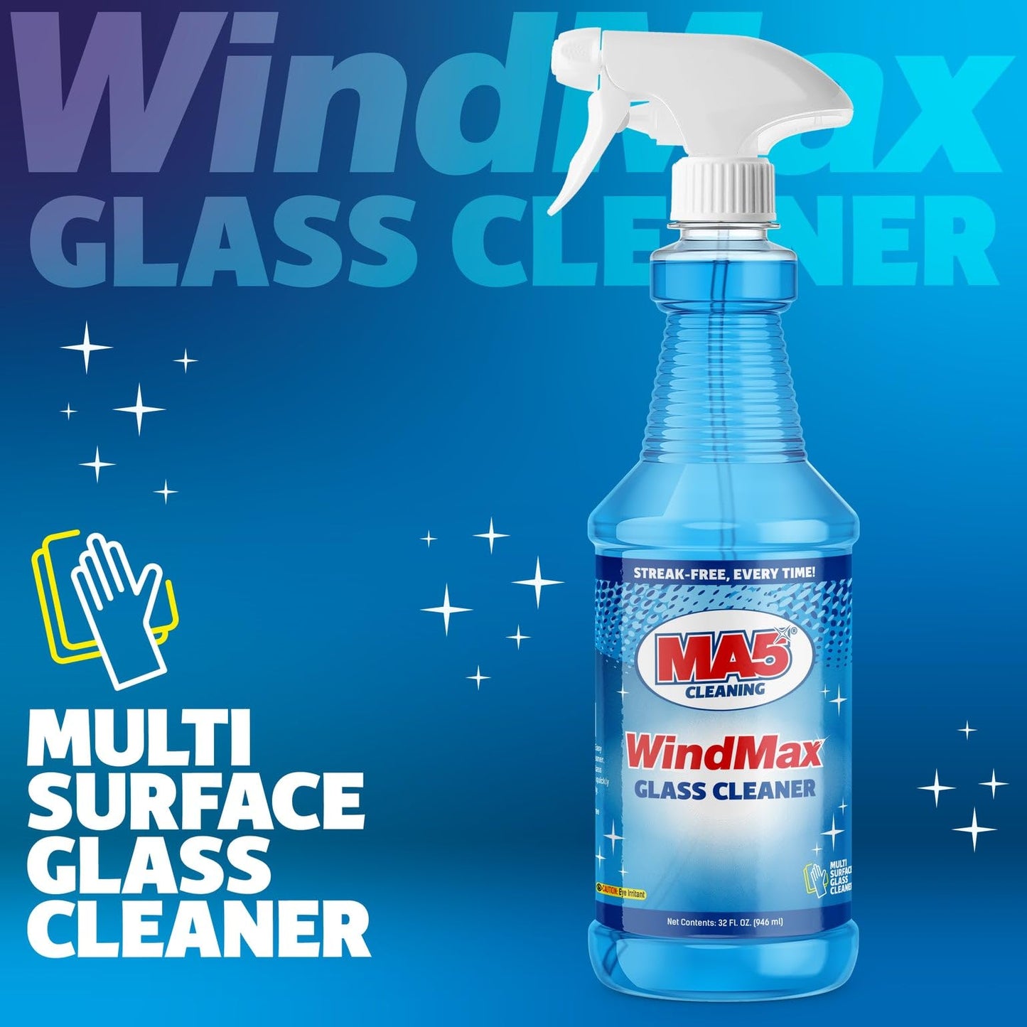 MA5x WindMax Glass Cleaner Spray - Window, Mirror, Shower & Glass Stovetop Cleaner - Streak-Free, Eco-Friendly, Pack of 2, 32oz Bottle