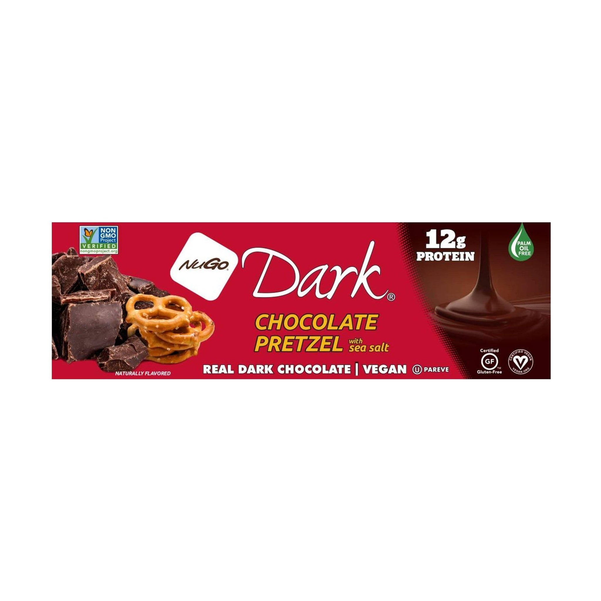 NuGo Dark Chocolate Pretzel w/Sea Salt, 12g Protein Bar, Vegan, Gluten Free, Non-GMO, Kosher Pareve, 12 Count