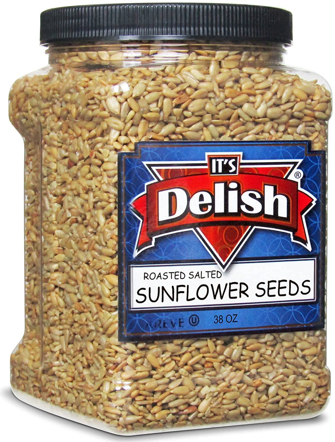 Gourmet Roasted Salted Sunflower Seeds by It's Delish, 38 Oz Jumbo Container (Jar) - Bulk Shelled Sunflower Seeds Kernels with Sea Salt - Crunchy