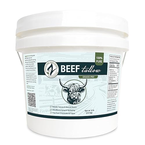 Zatural 100% Pure Grass-Fed Beef Tallow ~1 Gallon, 8 lbs - Deodorized & Refined Food-Grade Fat for Cooking, Frying, Skincare, Soap Making & DIY Balms