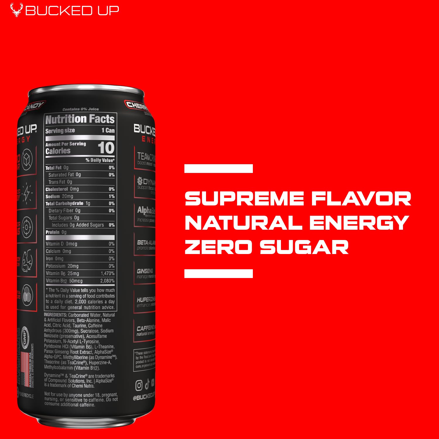 Bucked Up Energy Drink 300mg (Cherry Hard Candy) (12 CT)