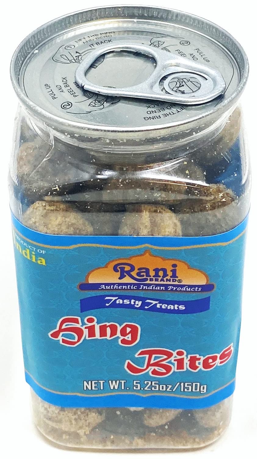 Rani Hing (Asafetida) Bites 5.25oz (150g) Vacuum Sealed, Easy Open Top, Resealable Container ~ Indian Tasty Treats | Vegan | Gluten Friendly | NON-GMO