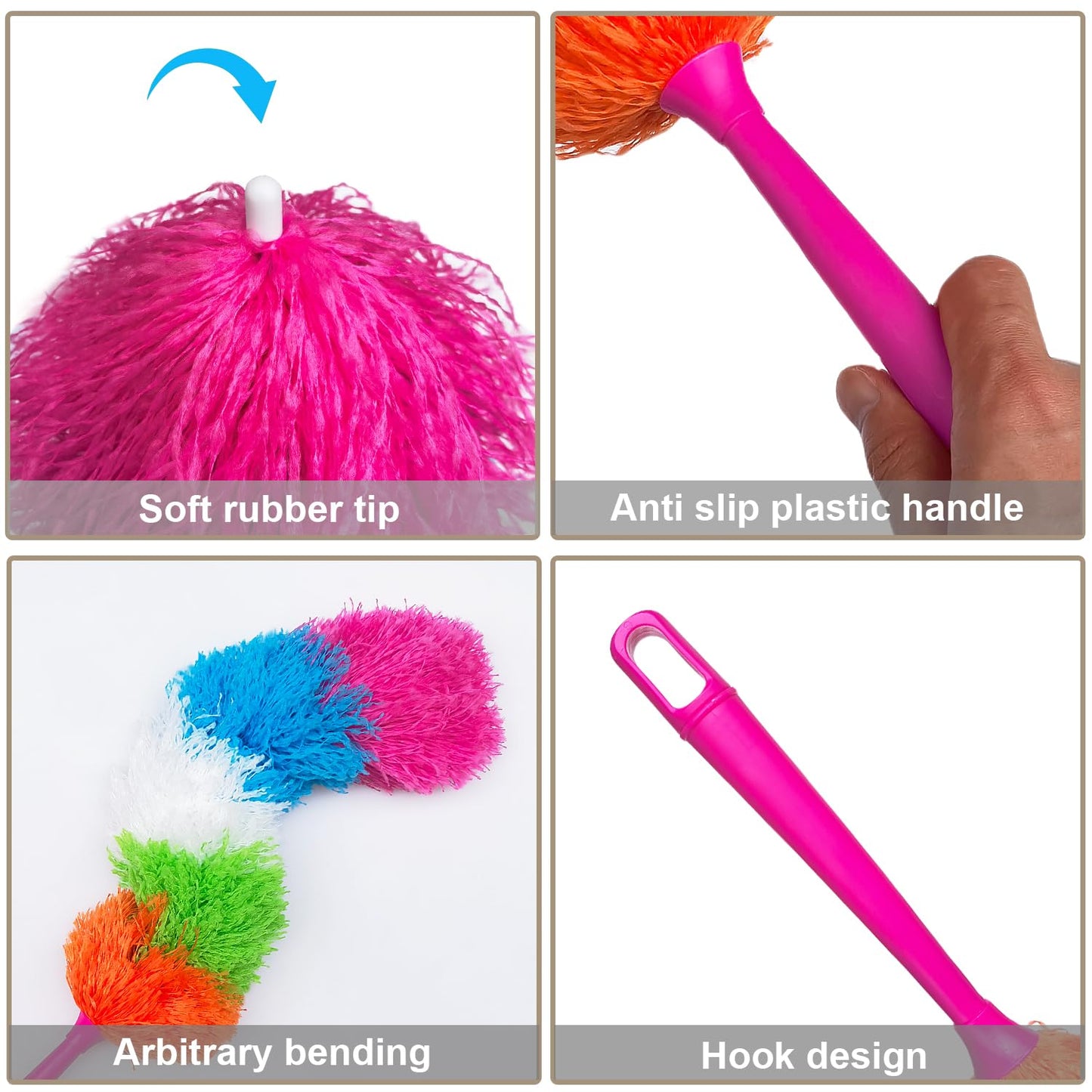 2 Pack 22-Inch Rainbow Reusable Microfiber Dusters,Bendable and Washable Feather Duster for Everyday Cleaning in Home, Library, Office, Car, and More