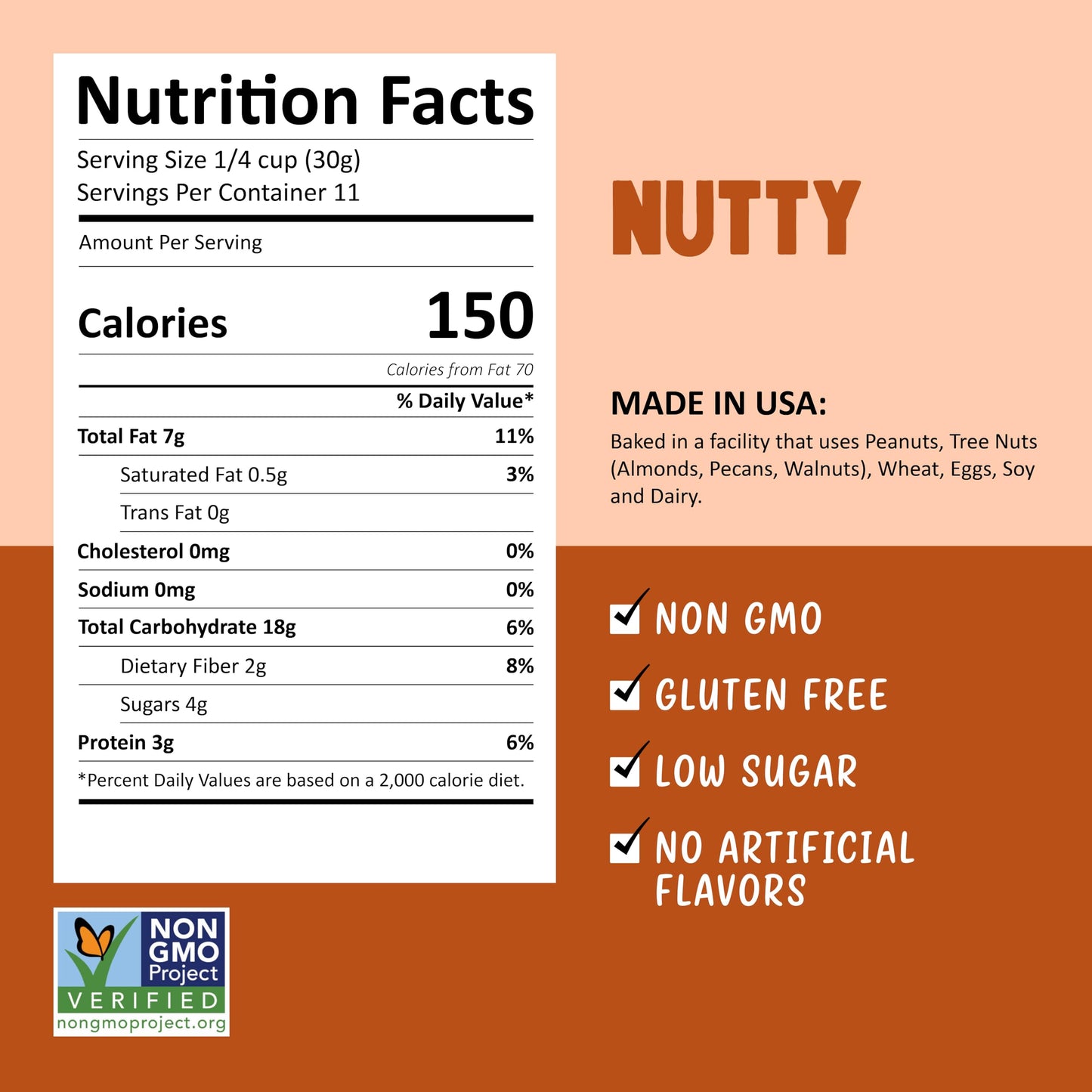 Kellys Four Plus Granola Cereal | Nutty Healthy Granola for Yogurt | Hand Made Snacks for Breakfast - 12 oz