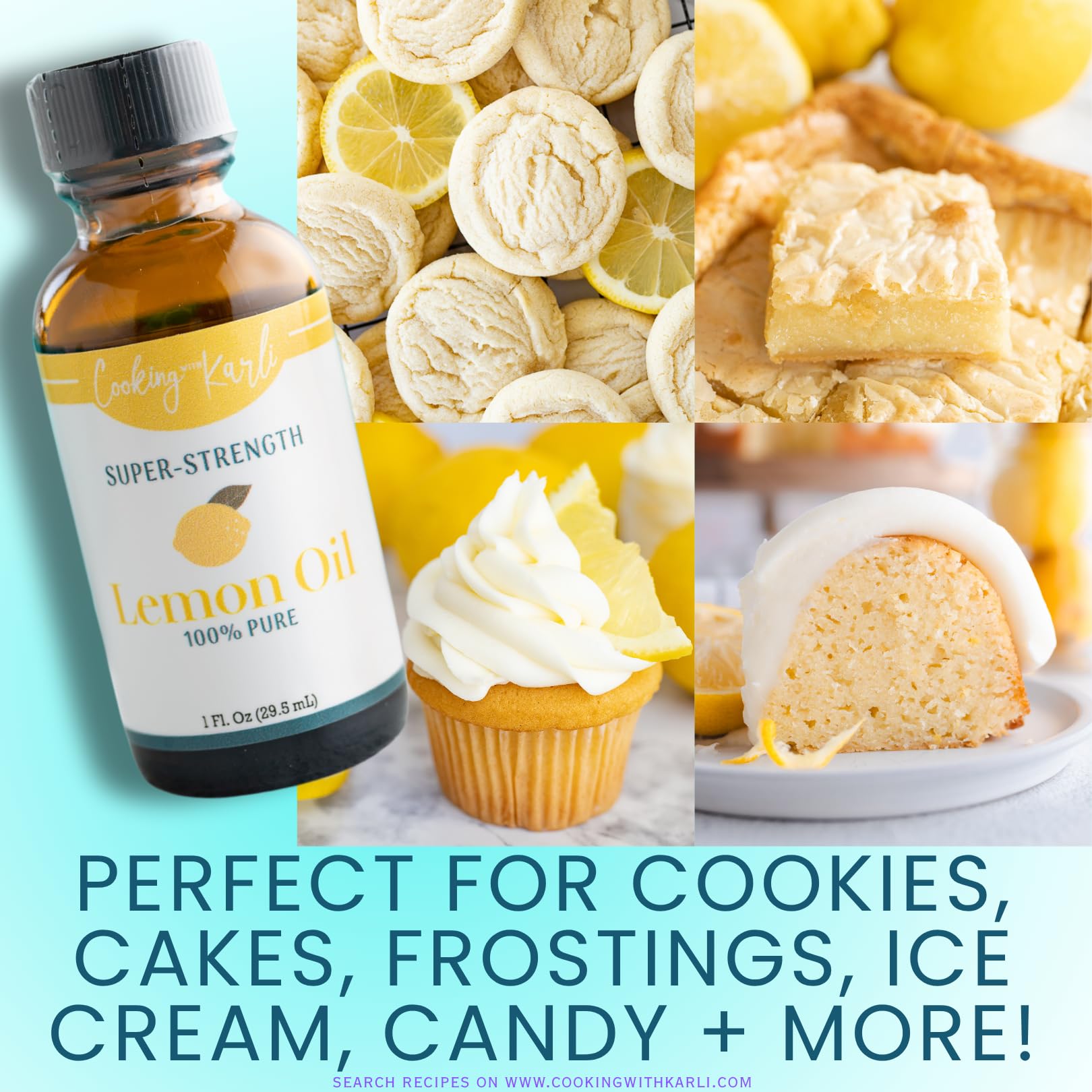 Lemon Flavoring- 100% Pure Lemon Oil - 1 fl oz - Cooking with Karli - Gluten Free & Sugar Free - Used for candy, frosting, baking
