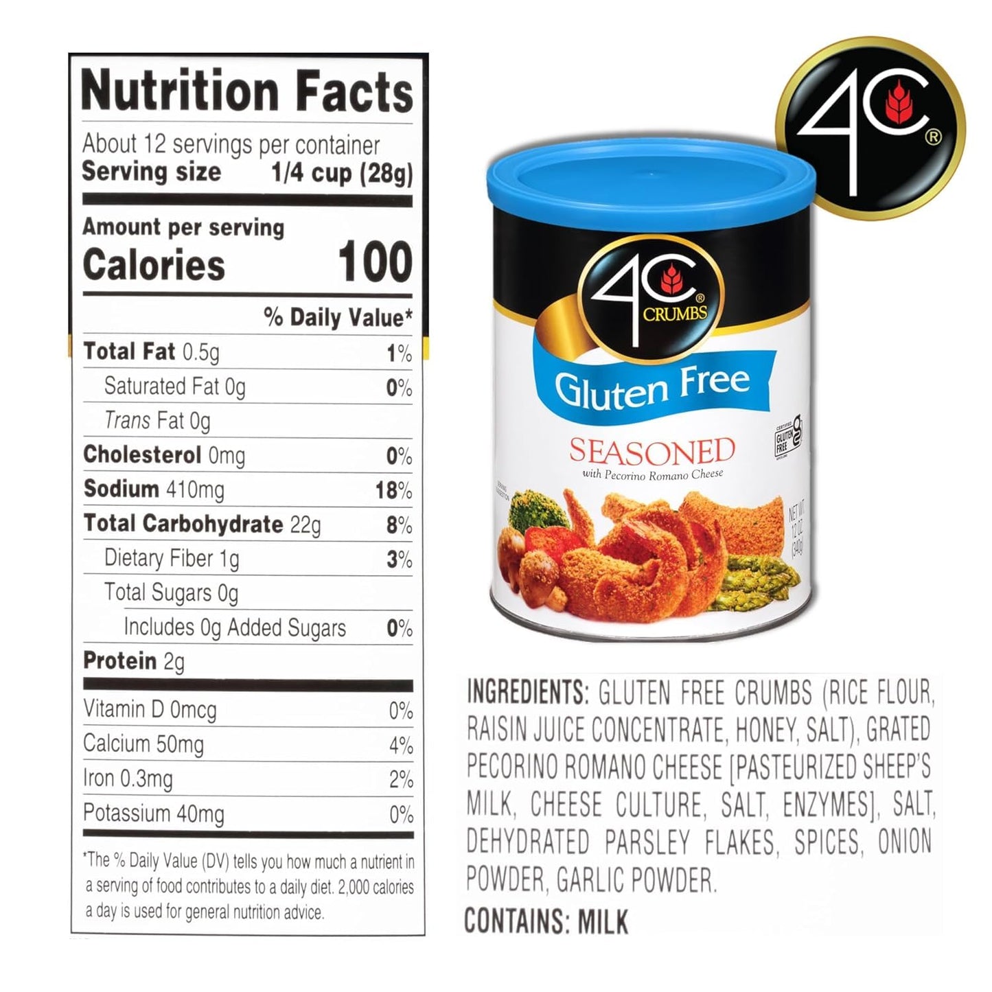 4C Premium Gluten Free Bread Crumbs, Seasoned, 12 Ounces (Pack of 1)
