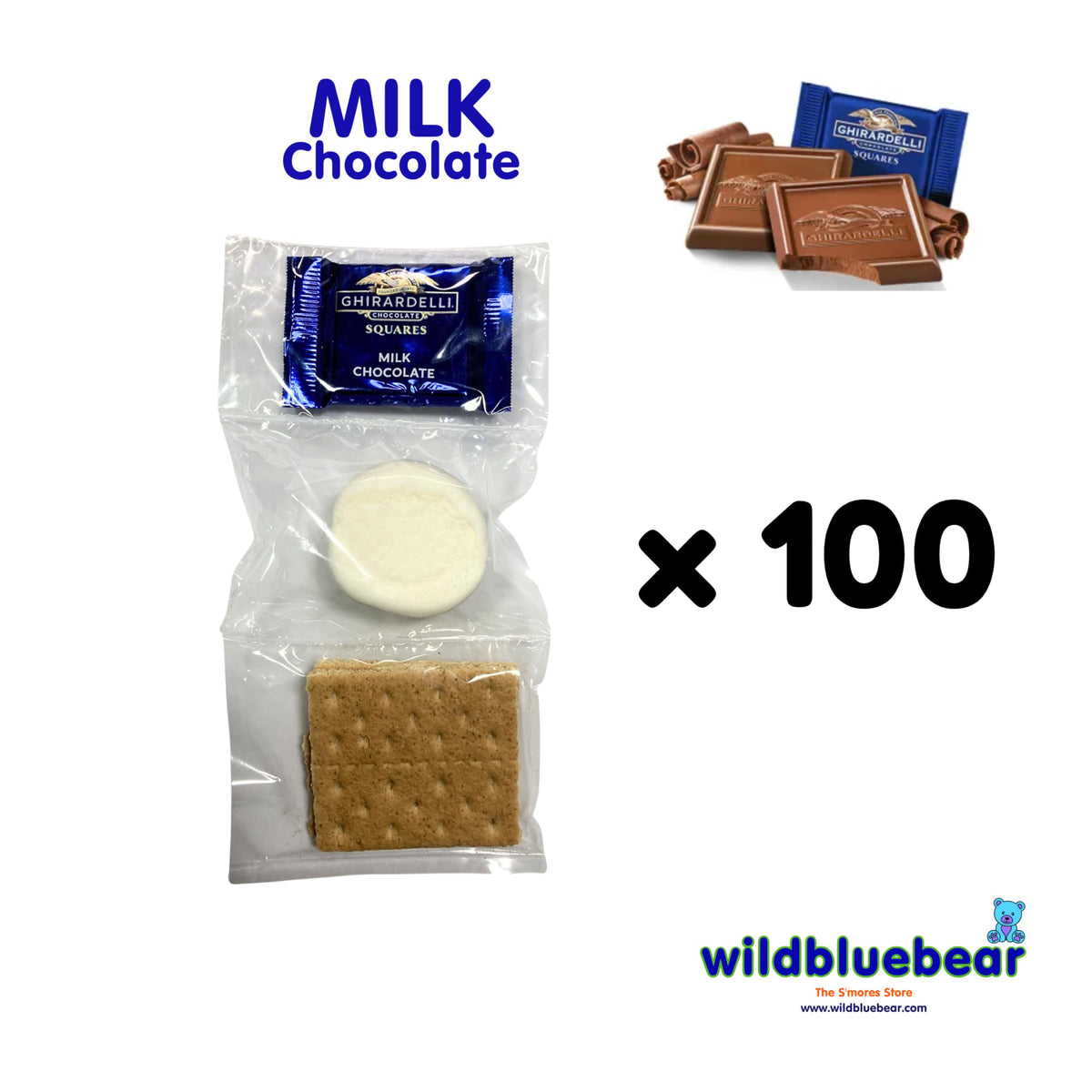 WBB | SMORES KIT STRIP | Individually packaged set : Graham Crackers, Marshmallow, Chocolate | Make delicious smores (100 sets) (Milk chocolate)