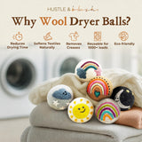 Hustle & Blush Fluff Ewes Wool Dryer Balls 6 Pack - XL Rainbow or Shine Premium New Zealand Laundry Set, Reduces Drying Time, Static Control, Chemical