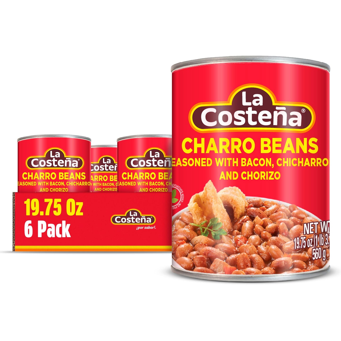 La Costeña Charro Beans - Ready-to-Eat Canned Pinto Beans with Chorizo, Bacon & Chicharrones - Mexican Food, Tex Mex, Chili Ingredients, Bean Dip