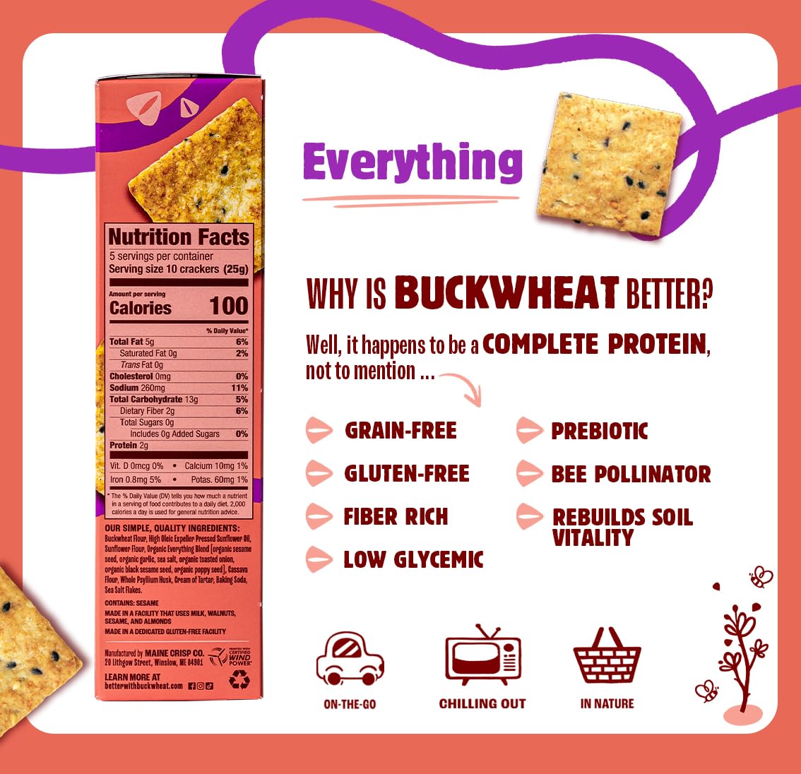 Better with Buckwheat Everything Crackers - Gluten-Free Crackers, Healthy Snack Crackers, Grain-Free, Non-GMO, Sugar-Free - Pair with Cheese, Hummus