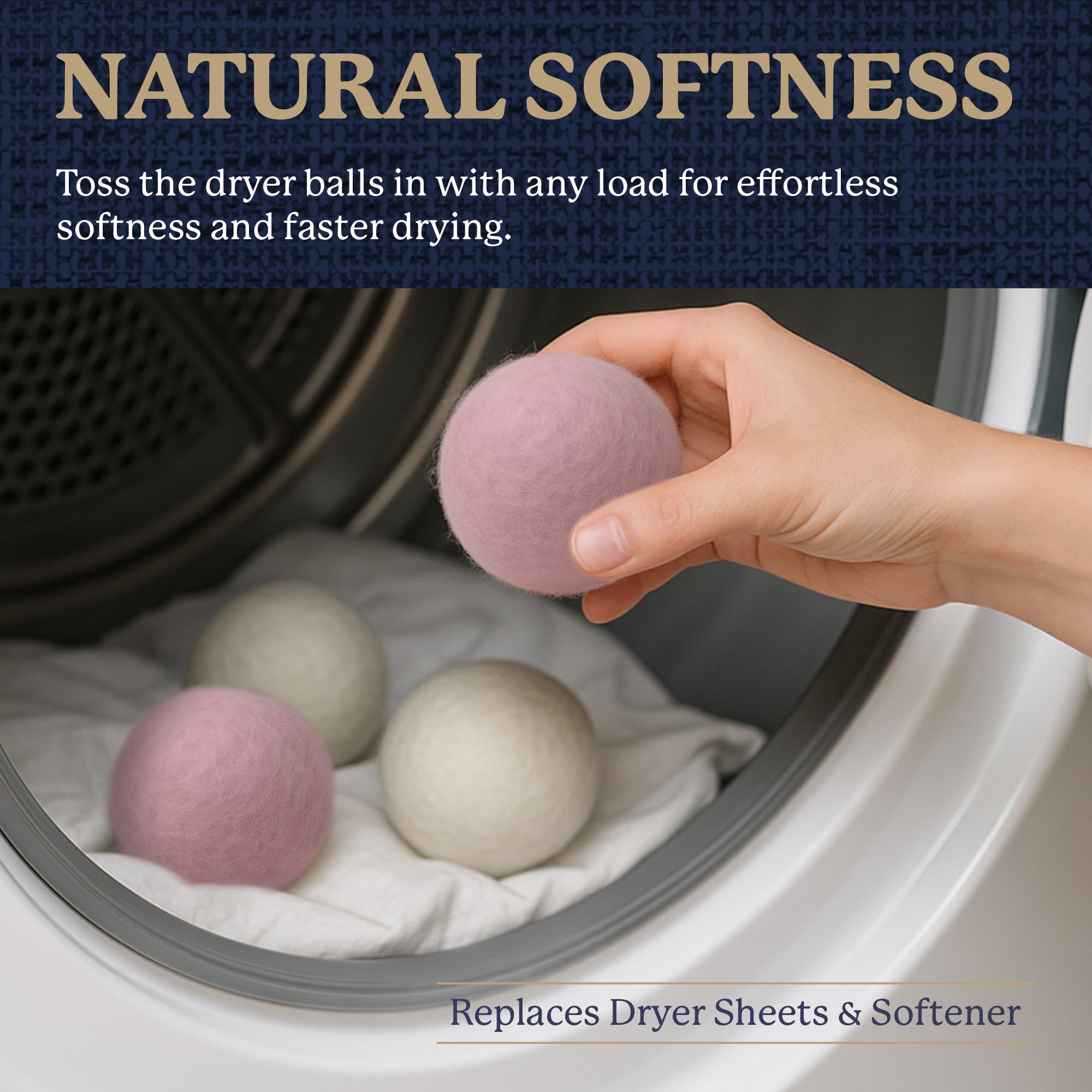 Farberware Wool Dryer Balls 4 Pack - Reusable 100% Wool Balls for Dryer - Natural Fabric Softener for Laundry, Towels & Bedding, Replaces Fabric