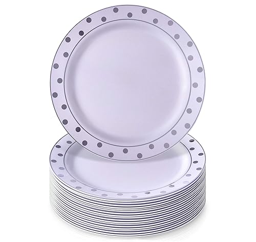 Silver Spoons Disposable Plates For Party - (20 Piece) Heavy Duty Disposable Dinner Set 7.5” , Fine Dining Plastic Dishes For Elegant China Look