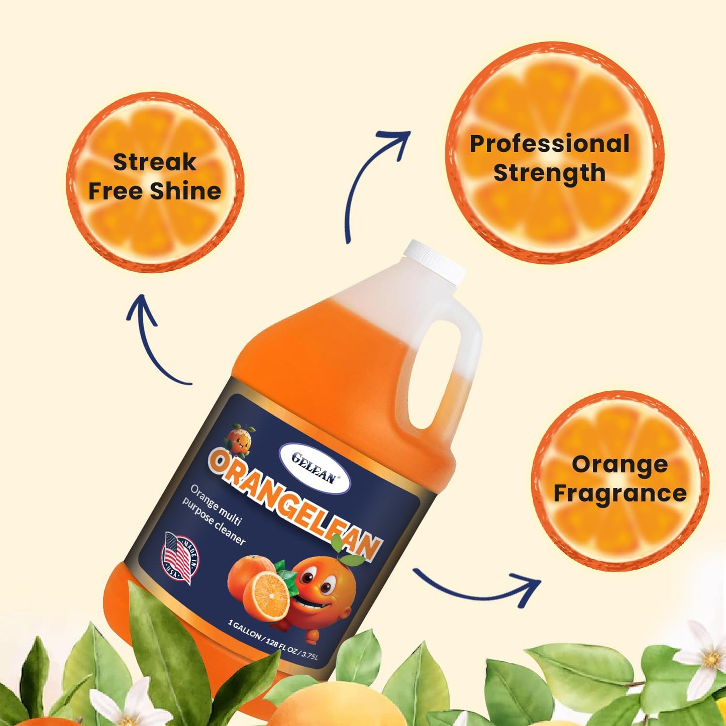 Multi Purpose Cleaner Pet Odor eliminator - Concentrate MAKES 64 GALLON - MADE IN USA- pH Neutral - ORANGELEAN Strong Odor Floor Cleaner - Orange