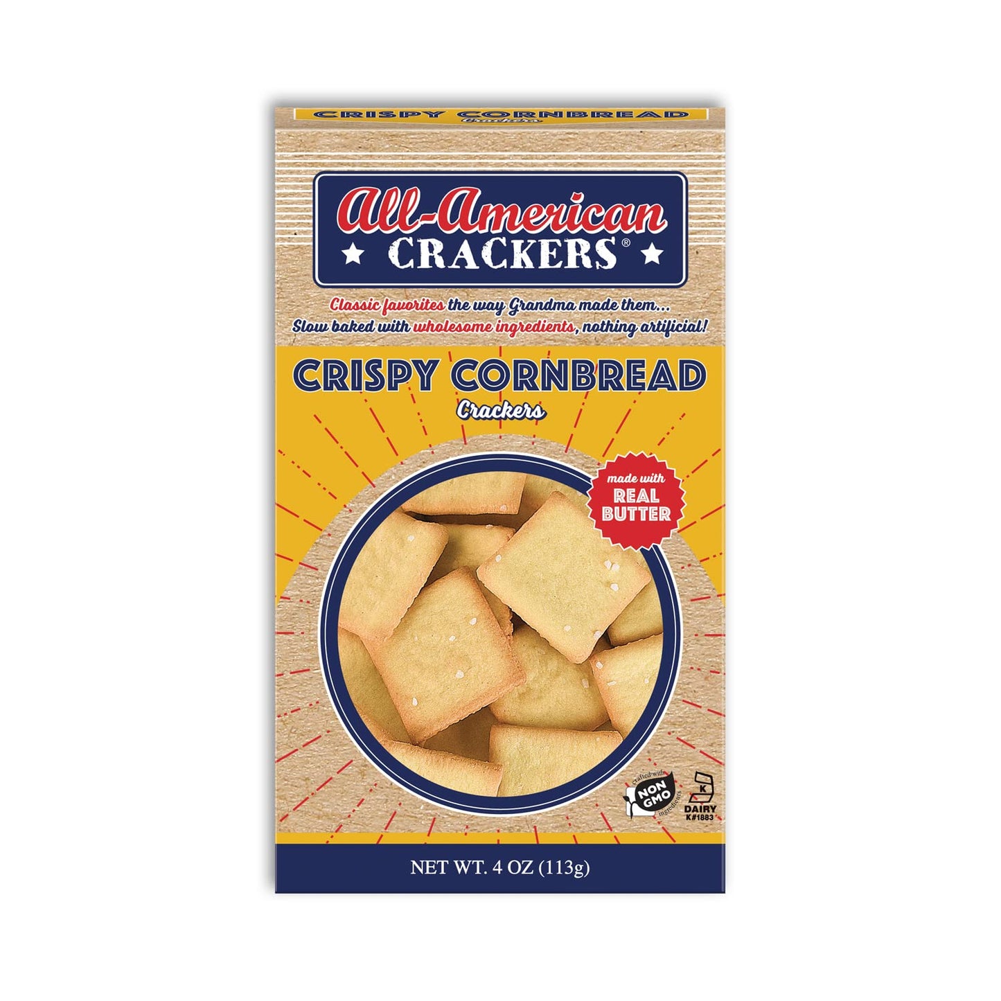 All-American Snack Crackers, Crispy Cornbread, 5 Ounce (Pack of 6), Made with Real Ingredients, Non-GMO, Kosher