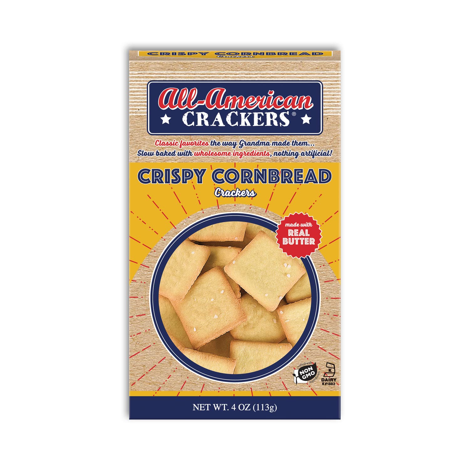 All-American Snack Crackers, Crispy Cornbread, 5 Ounce (Pack of 6), Made with Real Ingredients, Non-GMO, Kosher