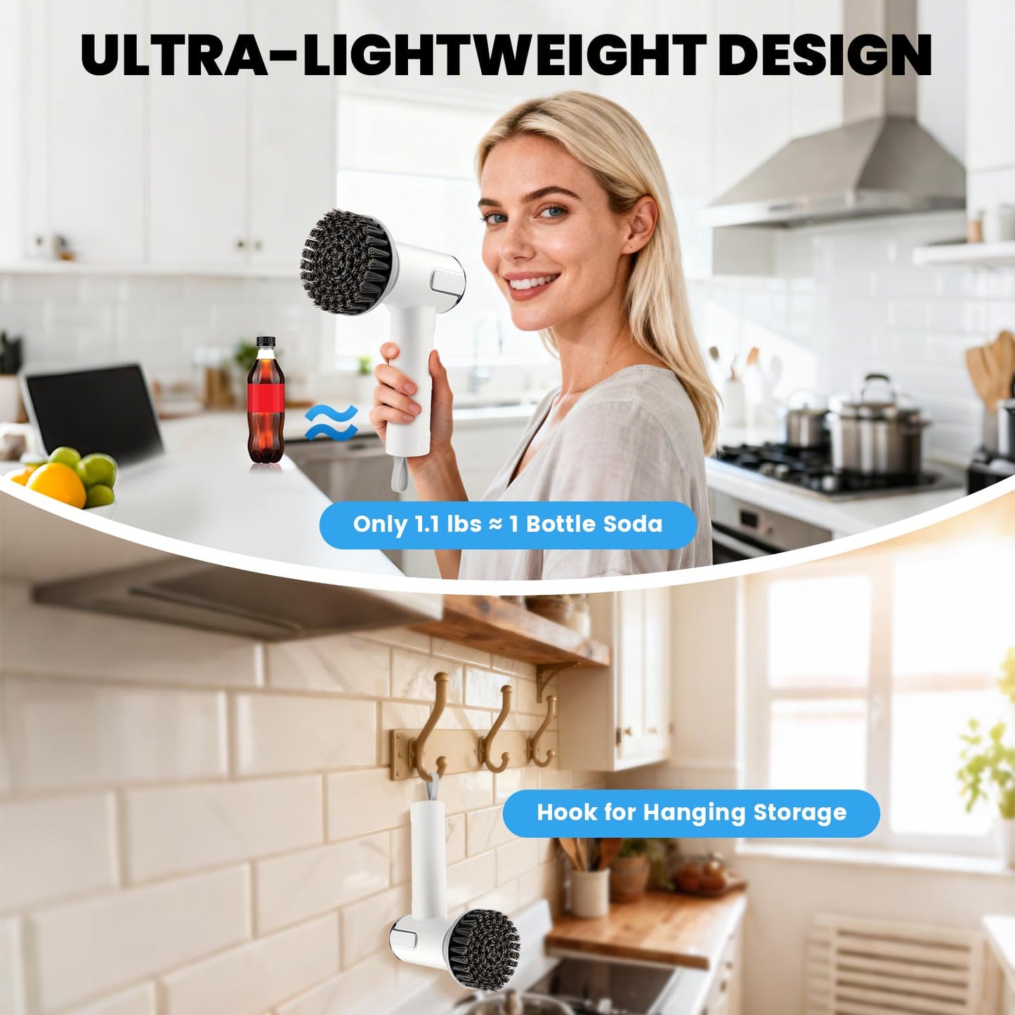 Electric Spin Scrubber for Scrub Daddy/Mommy, Goldusk 2-Speed Power Cleaning Brush with Digital Display 4 Replacement Brush Heads, Smiley Sponge Wand