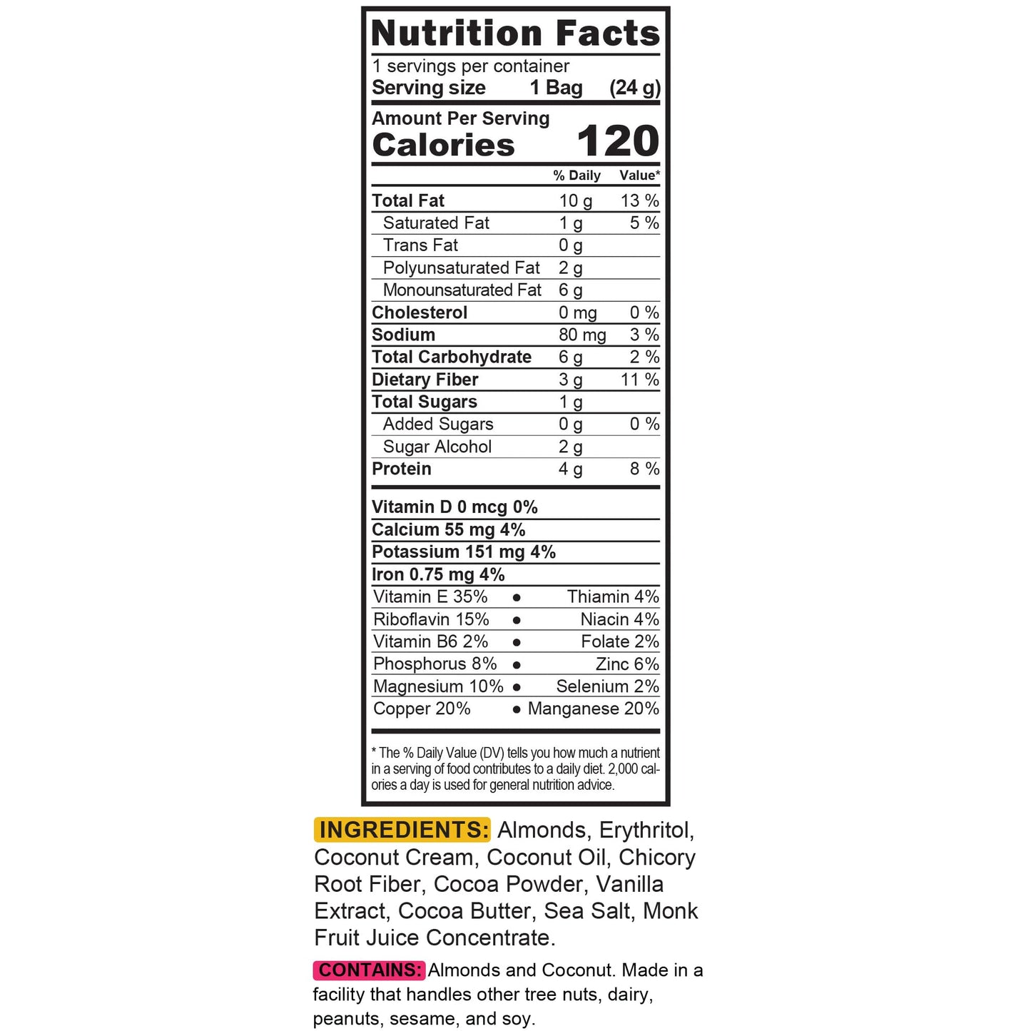 THE GRANOLA BAKERY TGB Chocolate Almond Nut Bites, No Added Sugar, High Fiber, Gluten Free, Keto Friendly, 0.85oz Cereal Bag (Pack of 6)