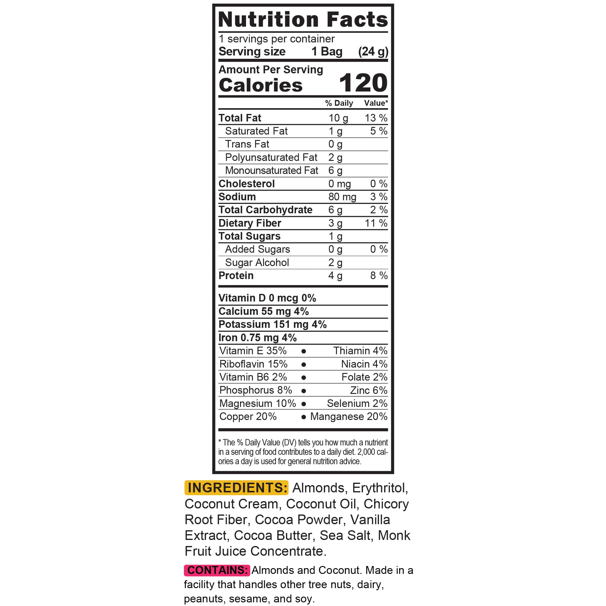 THE GRANOLA BAKERY TGB Chocolate Almond Nut Bites, No Added Sugar, High Fiber, Gluten Free, Keto Friendly, 0.85oz Cereal Bag (Pack of 6)