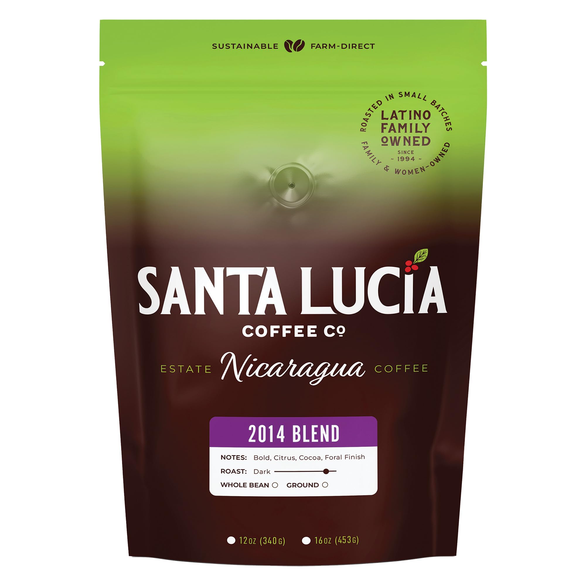 Santa Lucia Coffee - 2014 Nicaraguan Roast Coffee - Rich in Minerals - Low Acididity - Natural Sweetness - Strong & Bold Flavor - Subtle Undertones