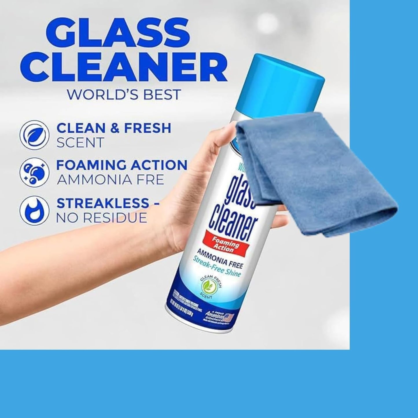 Nour Nutri Health Pack (3 bottles) Glass Cleaner Foam Action Cleaner 23 oz each, with 2 Microfiber Cleaning Cloth