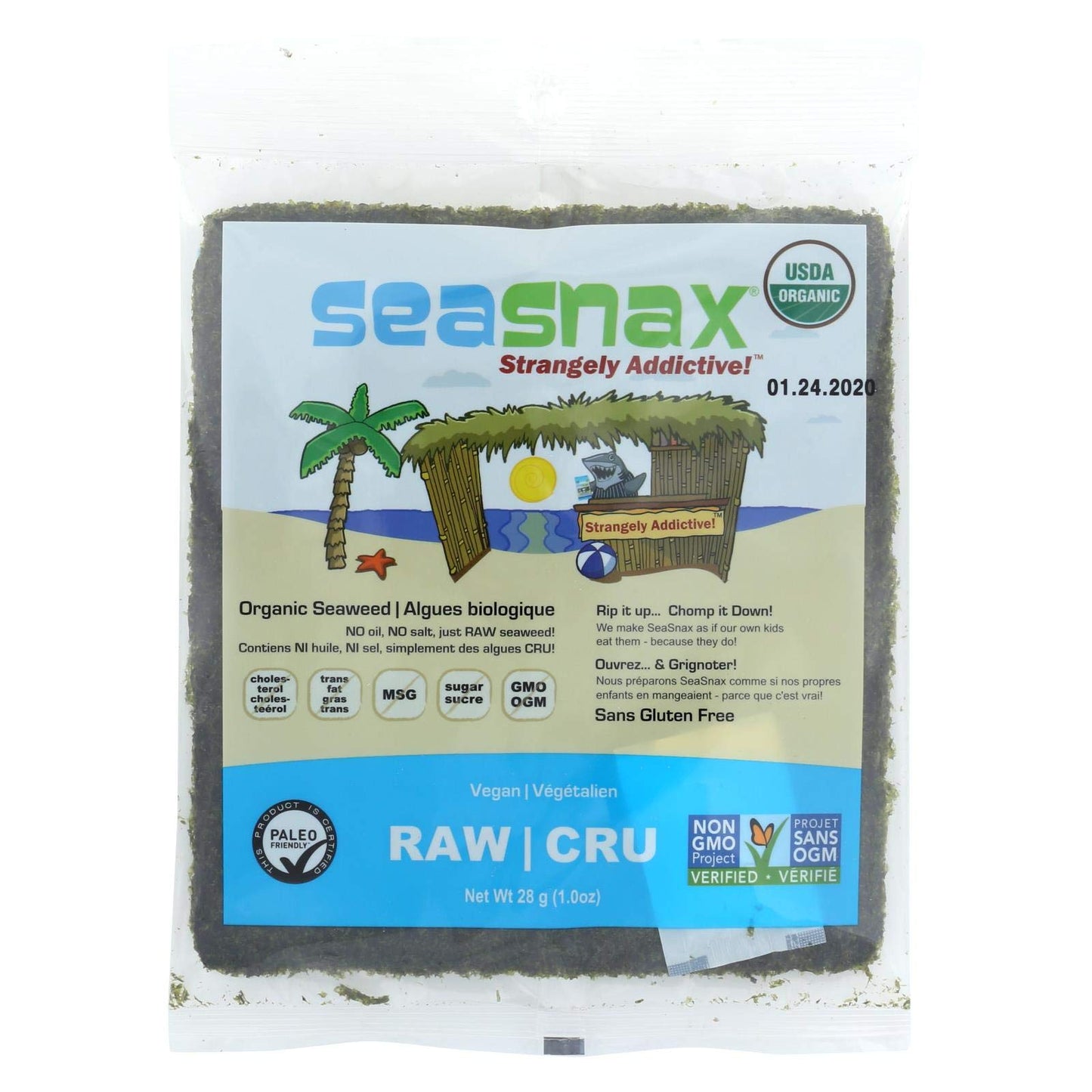 SeaSnax Raw Raw Raw Seaweed Snack, 1 Ounce -- 16 per case.