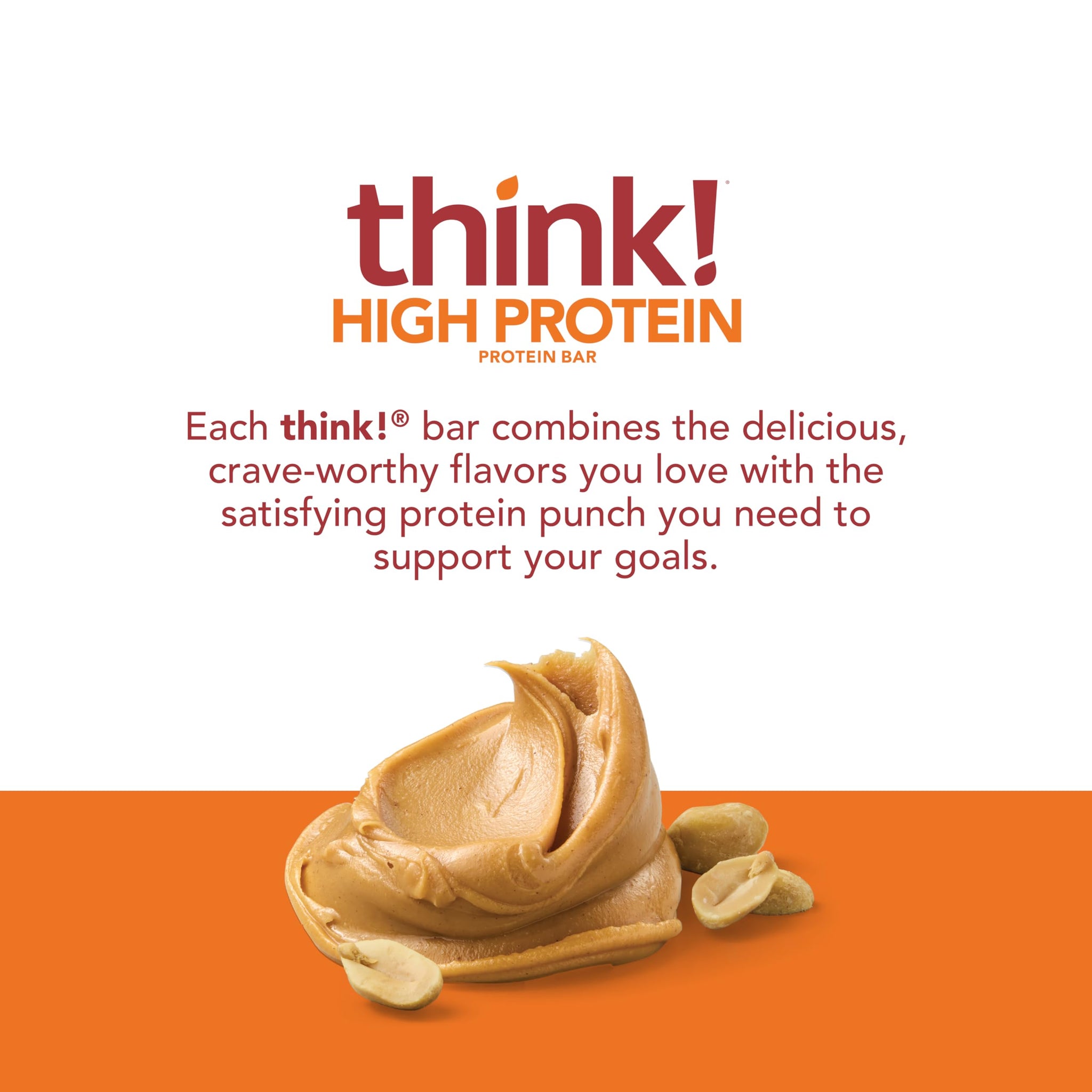 think! Protein Bars, High Protein Snacks, Gluten Free, Kosher Friendly, Creamy Peanut Butter, Nutrition Bars, 2.1 Oz per Bar, 12 Count (Packaging May