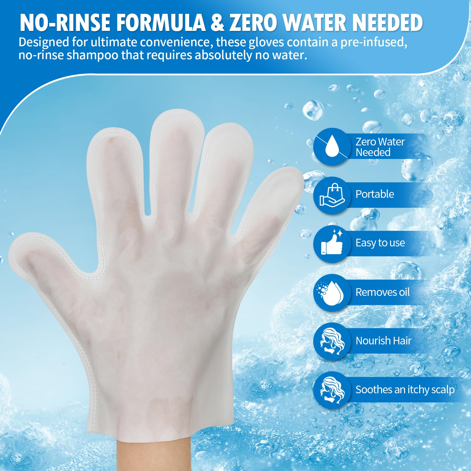 Creatyi No Bubbles Low Bubbles Shampoo Gloves No Rinse Waterless Shampoo for Bedridden Patients Hair Washing Gloves for Camping and Outdoor Activities