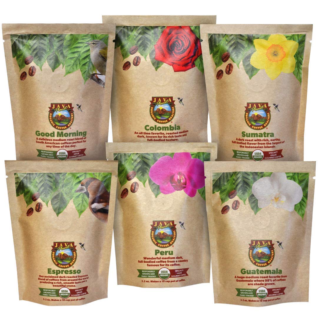 Java Planet, Coffee Gift Basket Sampler Set, for Coffee Lovers: Low Acid Organic Beans: Whole Bean, Mold-Free & Stomach Friendly - Arabica Gourmet