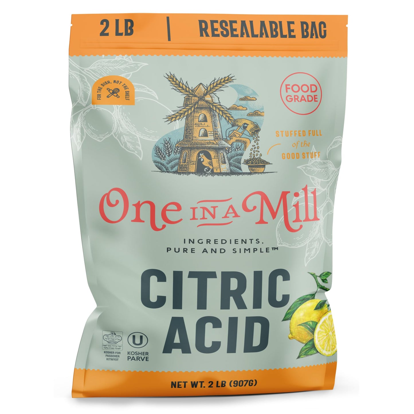ONE IN A MILL Citric Acid Powder 2LB | Food Grade for Cooking, Baking, Canning, and Cheese Making | All-Natural Preservative & Flavor Enhancer | DIY