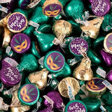 85ct Mardi Gras Stickered Chocolate Kisses in Purple, Green & Gold Foils Festive Wrapped Chocolates for Party Favors, Candy Buffets, Parades