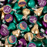 85ct Mardi Gras Stickered Chocolate Kisses in Purple, Green & Gold Foils Festive Wrapped Chocolates for Party Favors, Candy Buffets, Parades