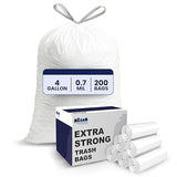 Plasticplace 4 Gallon White Drawstring Trash Bags, 200 Count (Pack of 1) - 0.7 Mil Leak-Proof Garbage Liners for Small Trash Can, Bathroom, Kitchen
