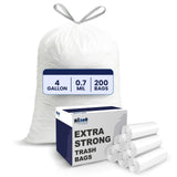Plasticplace 4 Gallon White Drawstring Trash Bags, 200 Count (Pack of 1) - 0.7 Mil Leak-Proof Garbage Liners for Small Trash Can, Bathroom, Kitchen