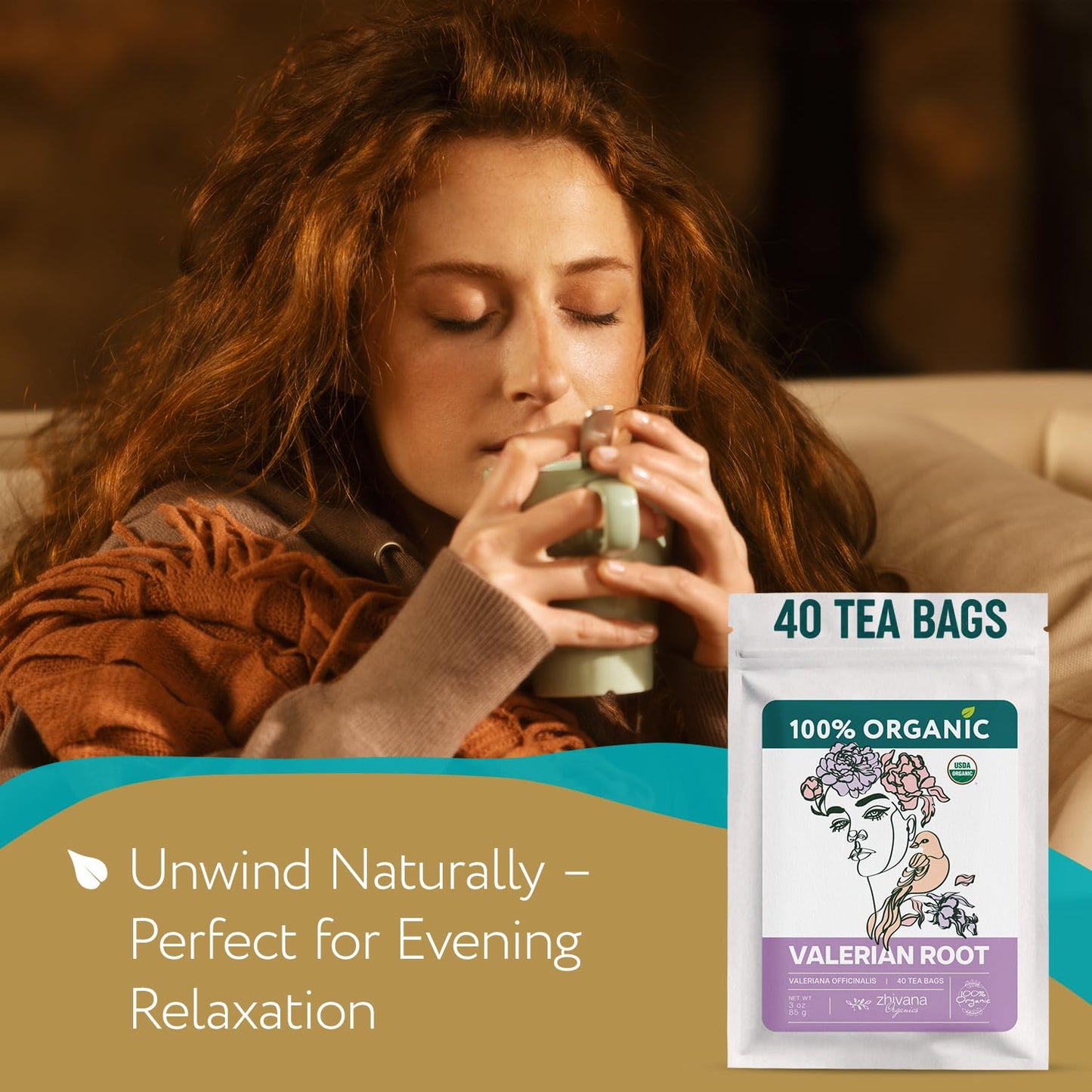 Valerian Root Tea Organic (40 Tea Bags) - Valeriana Herb - Calming Herbal Infusion for Sleep, Healthy Stress Response - Te para Dormir de Noche