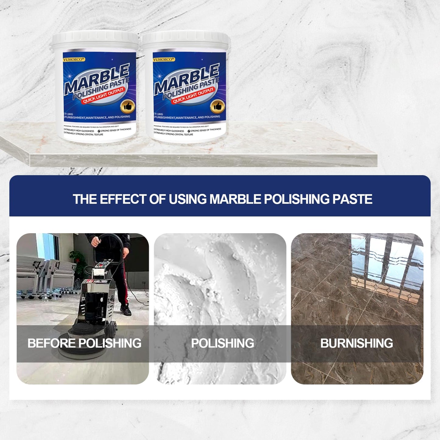 Turoco Professional Marble & Granite Polishing Paste - Quartz Countertop Cleaner, Stone Sealer & Protector for Floors & Walls - Scratch Removal, Gloss