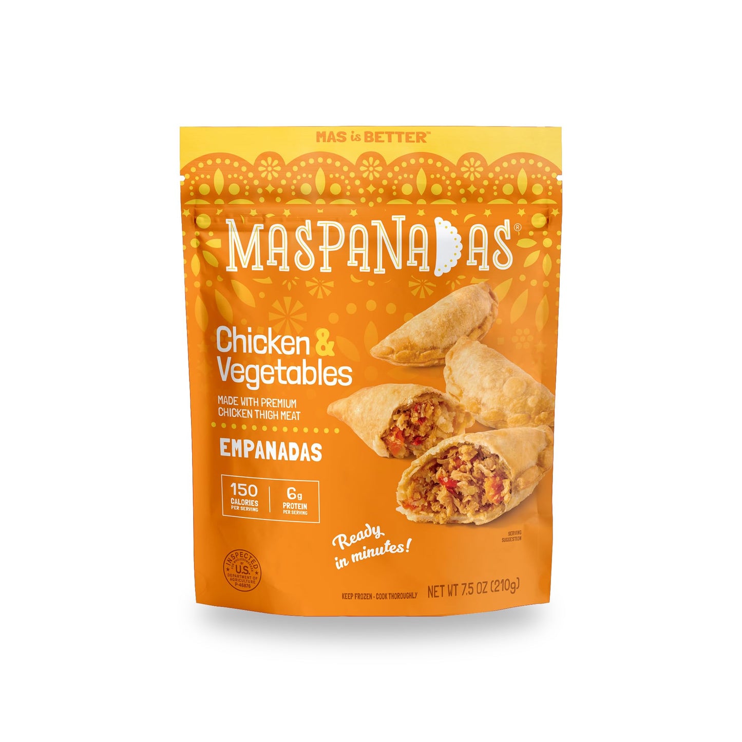 MasPanadas Chicken & Vegetable Empanadas, 7.5 oz. - Nutrient, Wholesome Ingredients, Premium Chicken Thigh Meat - Ready in Minutes - Authentic Hand