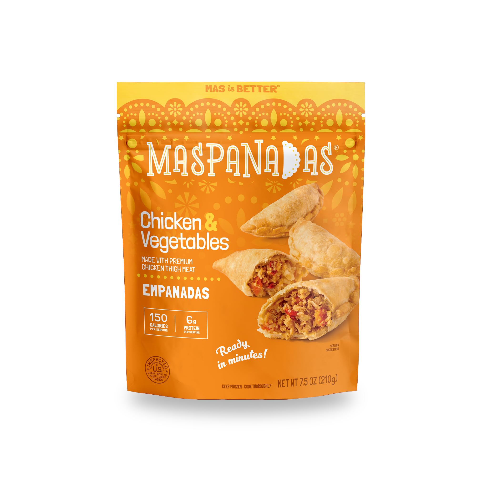 MasPanadas Chicken & Vegetable Empanadas, 7.5 oz. - Nutrient, Wholesome Ingredients, Premium Chicken Thigh Meat - Ready in Minutes - Authentic Hand