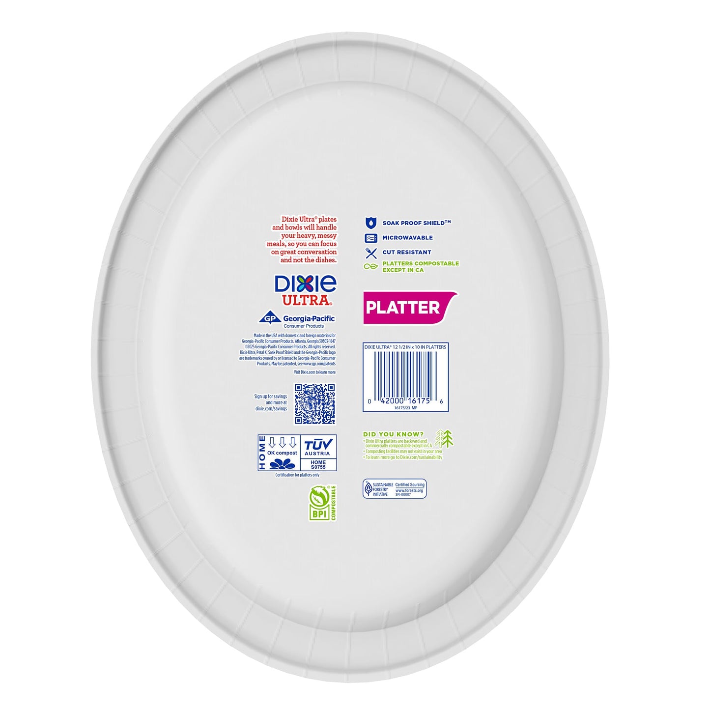 Dixie Ultra Disposable Paper Platters, 10" x 12.5", 25 Count - Durable, Sturdy Design