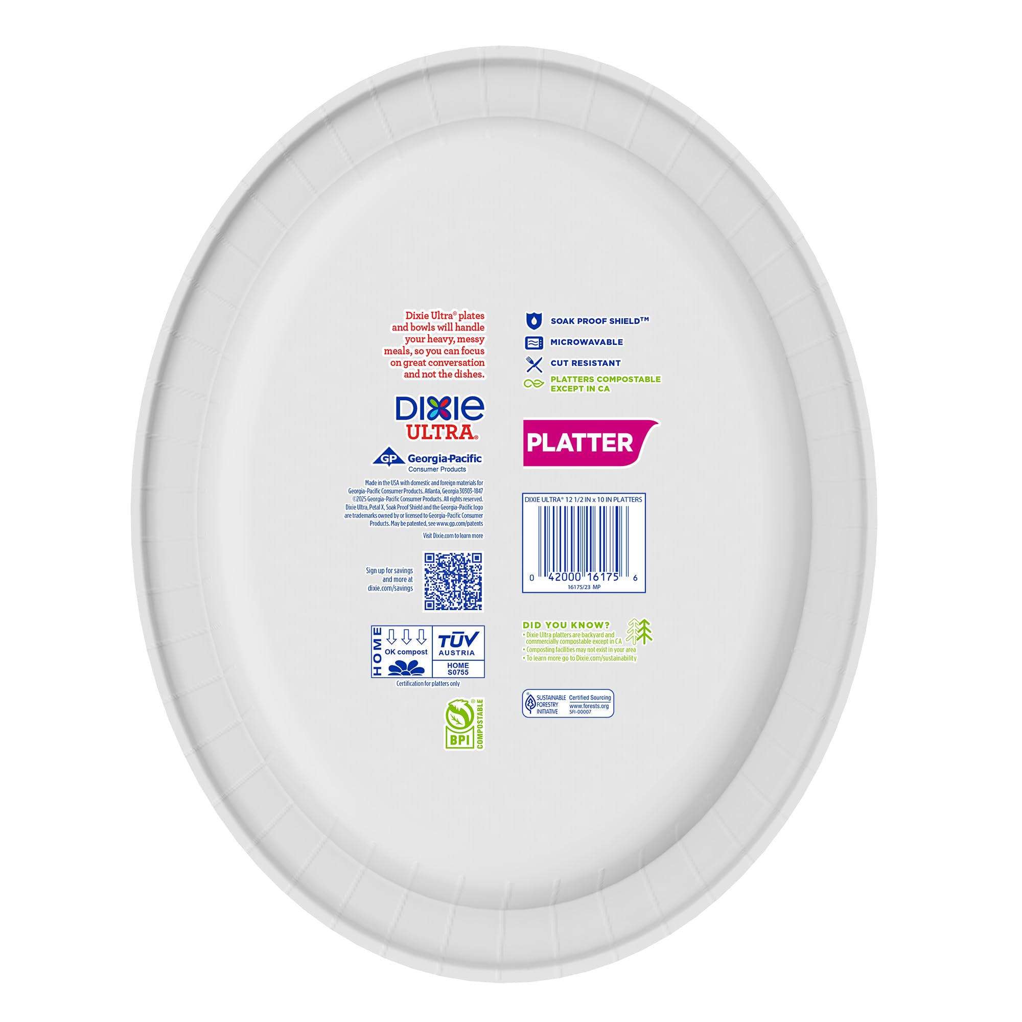 Dixie Ultra Disposable Paper Platters, 10" x 12.5", 25 Count - Durable, Sturdy Design