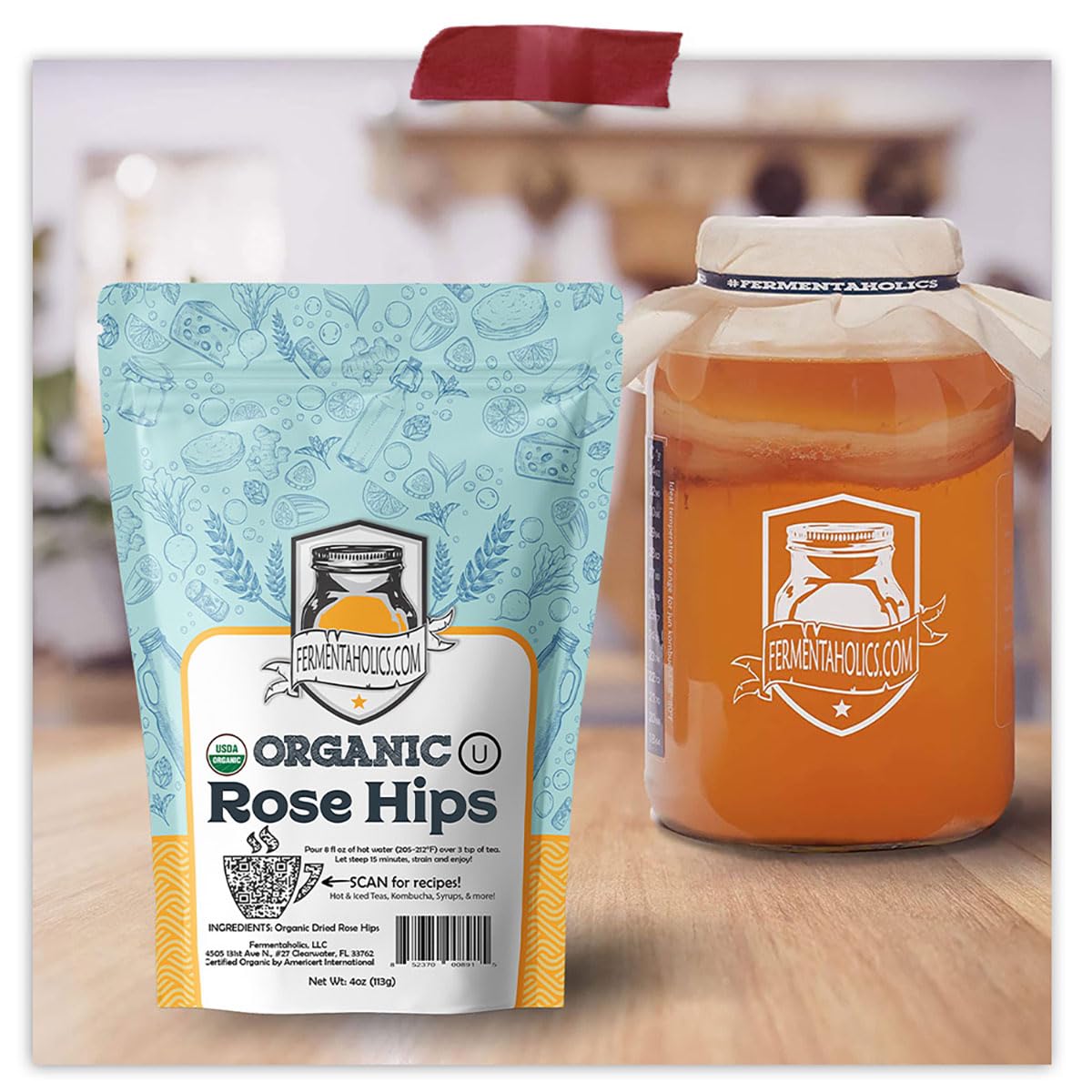 Fermentaholics Rose Hips - 4 oz - USDA Certified Organic Dried Herb - Ideal for Kombucha Secondary Fermentation