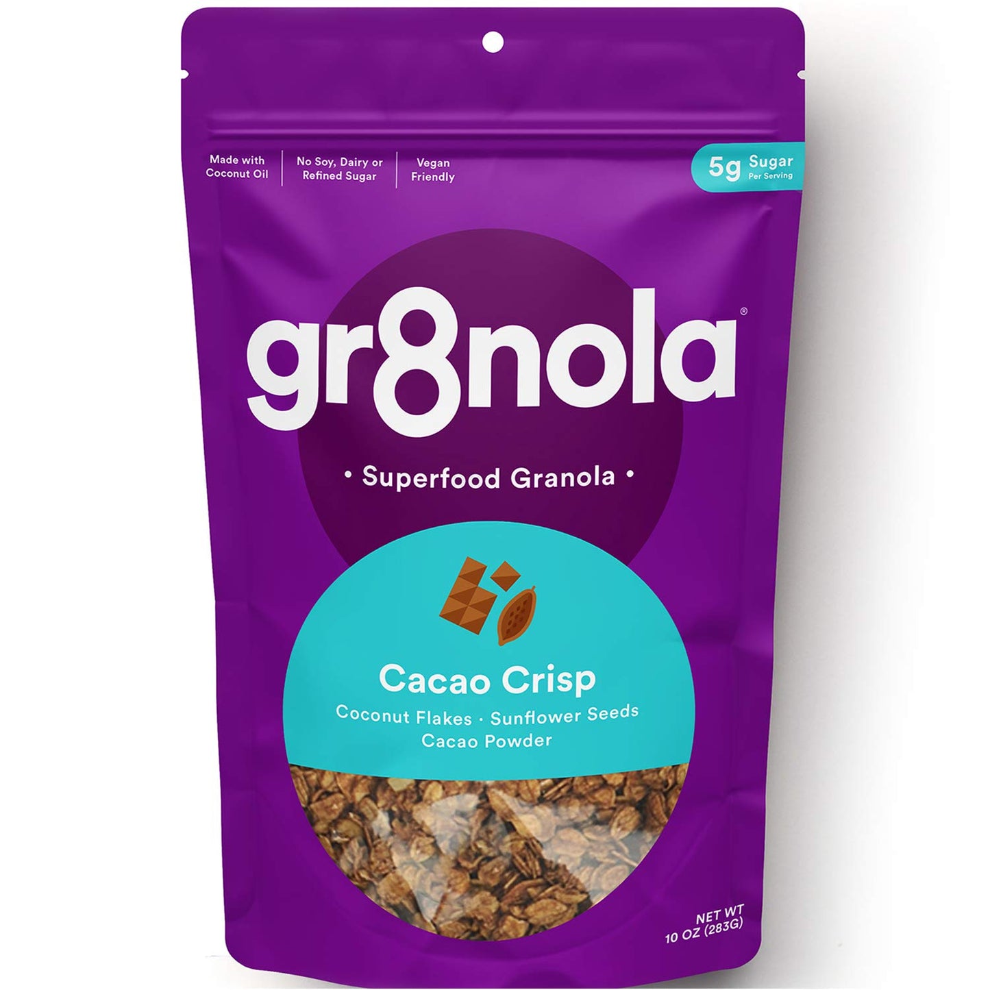 gr8nola CACAO CRISP - Healthy, Low Sugar, Vegan Granola Cereal - Made with Superfoods Cacao, Coconut, and Sunflower Seeds, Soy Free, Dairy Free and No
