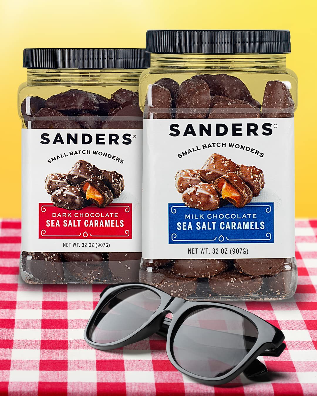 Sanders Milk Chocolate Sea Salt Caramels (32 oz Tub) - Handcrafted Small Batch Slow Cooked Caramel, Sea Salt Chocolate with Rich Indulgent Flavor