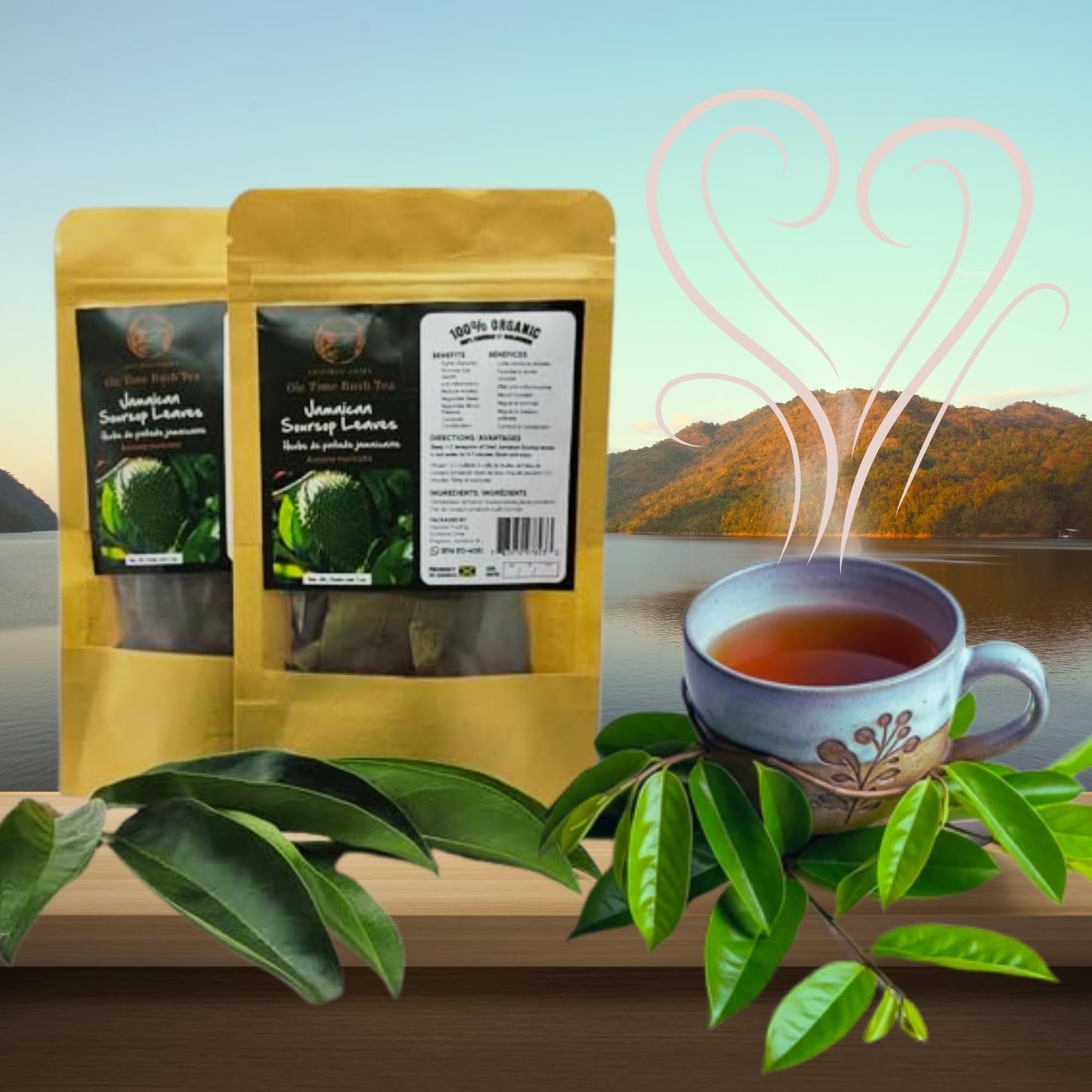 Organic Jamaican Soursop Leaf Tea - 2 Pack (2 x 1oz) - Handpicked Graviola Leaves - Bushtea-Dried Tea Leaves - 100% Natural Dried Soursop from Jamaica