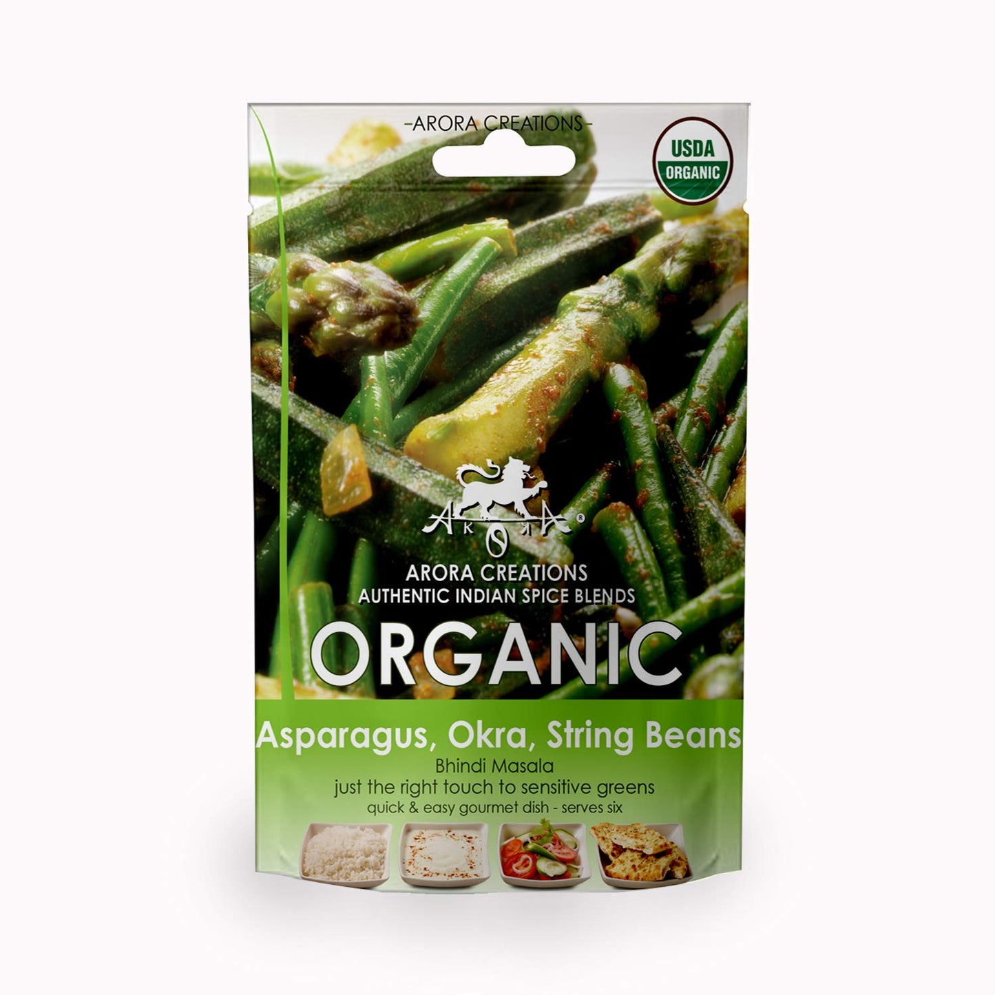 Vegan Organic Bhindi Masala Green Veggie Indian Spice Blend - Arora Creations 0.5oz (6-Pack) | Gluten Free, Non-GMO, Low Sodium | Easy to Cook Indian
