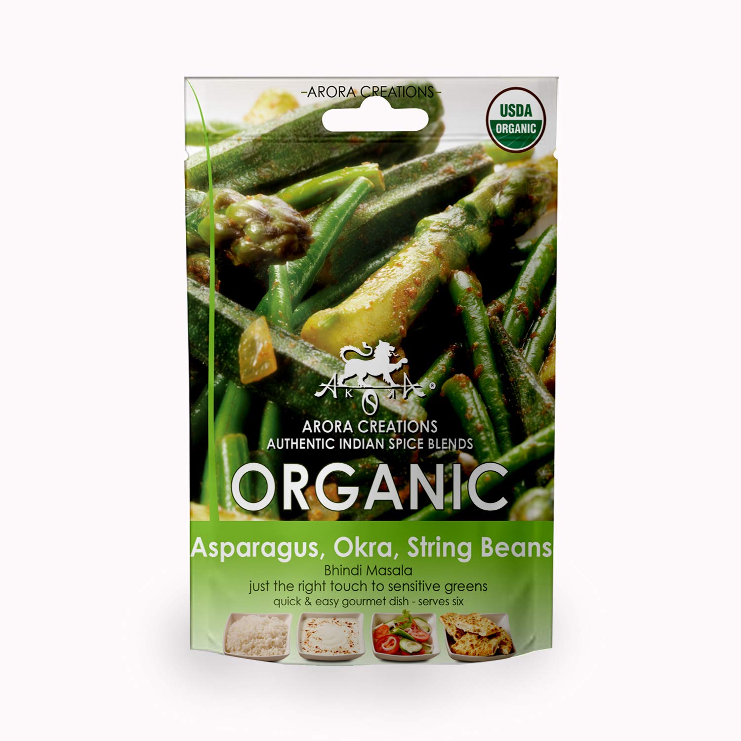 Vegan Organic Bhindi Masala Green Veggie Indian Spice Blend - Arora Creations 0.5oz (6-Pack) | Gluten Free, Non-GMO, Low Sodium | Easy to Cook Indian