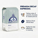 Bluestone Lane Coffee, Decaf Colombian Espresso Beans, Medium Roast, Whole Bean, 12 Ounce Bag, Fresh Roasted Single Origin